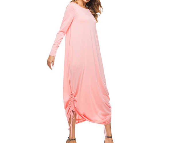 Women's dresses are hot sellers with round necks, loose straight sleeves and long sleeves