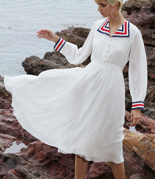 New trend temperament white silk crepe DE chine long dress women
