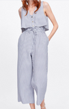 Women's summer new button waist show slim wide leg pants
