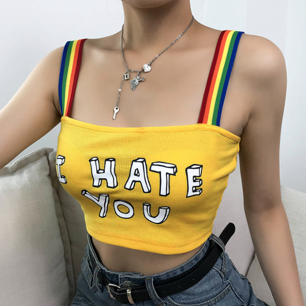 New women's sling rainbow shoulder strap printed letters sexy small vest explosion models