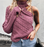 New style ladies off-the-shoulder single-sleeve twisted turtleneck sweater cross-border sale