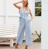 Spring and summer striped jumpsuit casual new long jumpsuit V-neck female