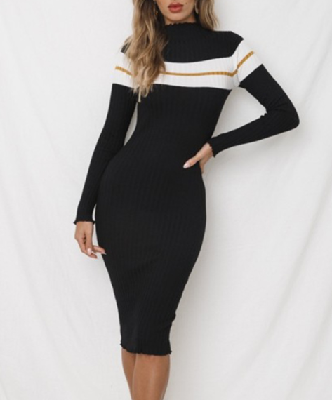 Best selling sweater women's three-color pit strip dress Knit sweater skirt