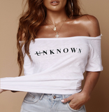 New loose short sleeve one shoulder sexy T sleeve black and white letters