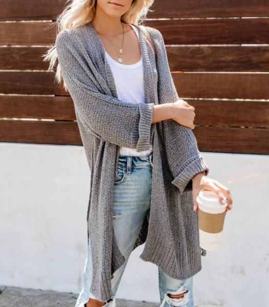 New Solid Color Cardigan Sweater Casual Loose Long Sleeve Sweater