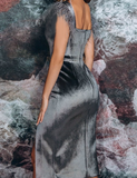 Hot sale sexy mid-length split fur shoulder dress