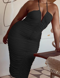 New women's hot sale V-neck halter sexy backless pleated dress
