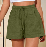 New summer high waist big pocket casual sports shorts women