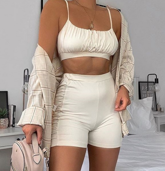 New women's sexy low-cut sling top tight-fitting high-waist shorts two-piece suit